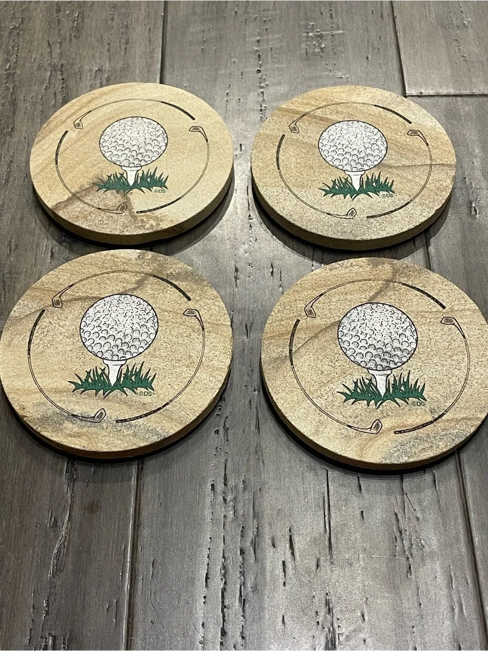 Vintage 1994 Thirstystone Golf Ball Sandstone Coasters Set of 4 USA w/ Box